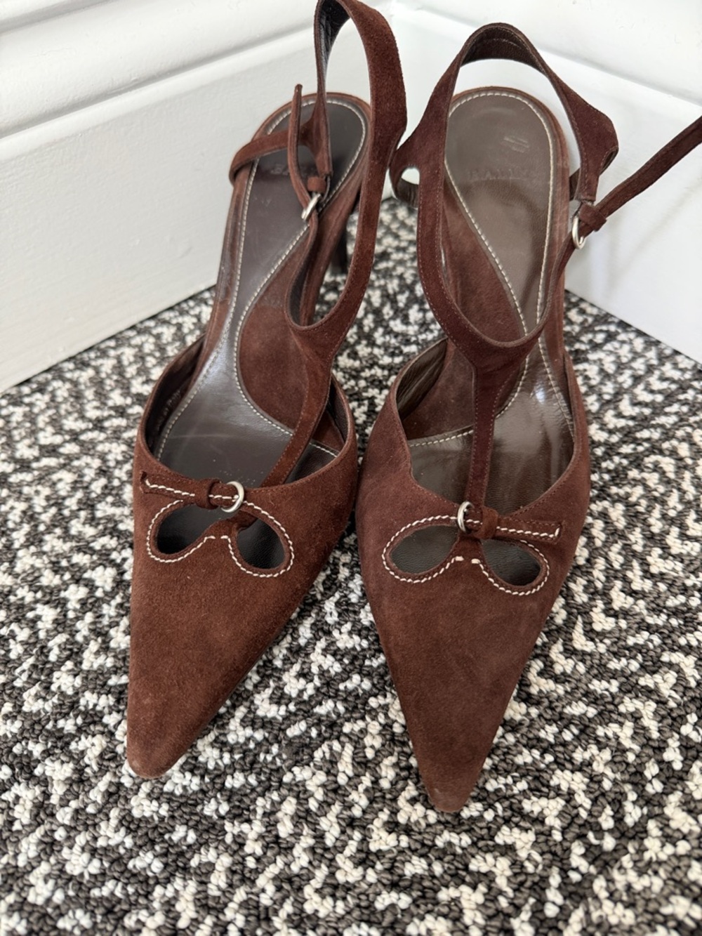 Bally Brown Suede Pointed Toe Slingback Heels